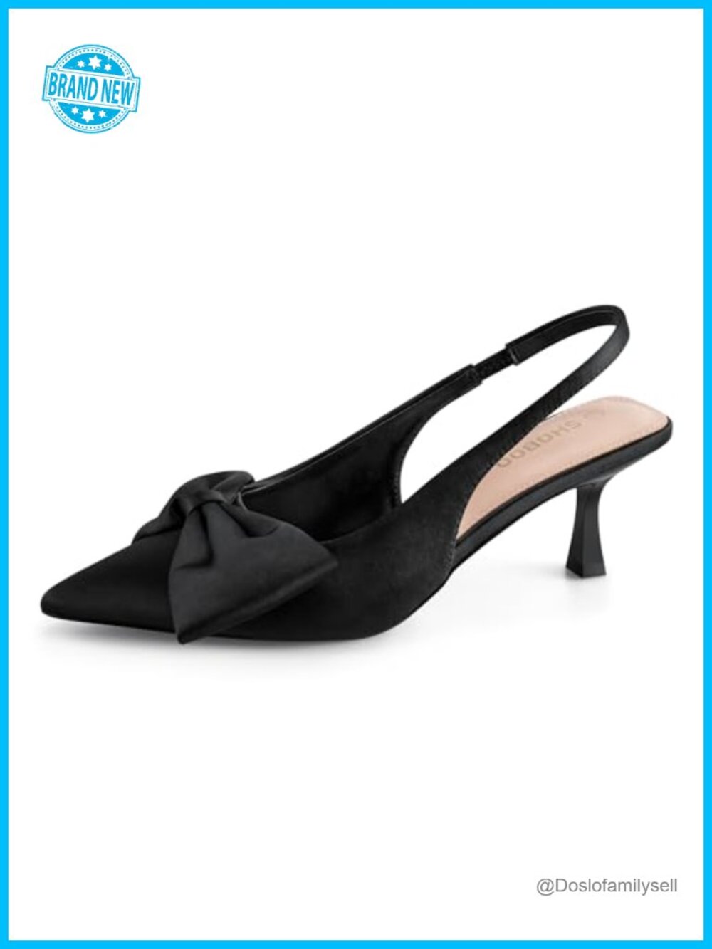 Bow Slingback Heels Pointed Toe Kitten Pumps with Elastic Strap
